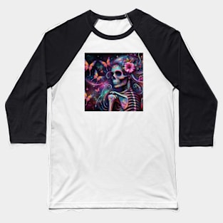 Psychedelic Skeleton Butterflies Baseball T-Shirt